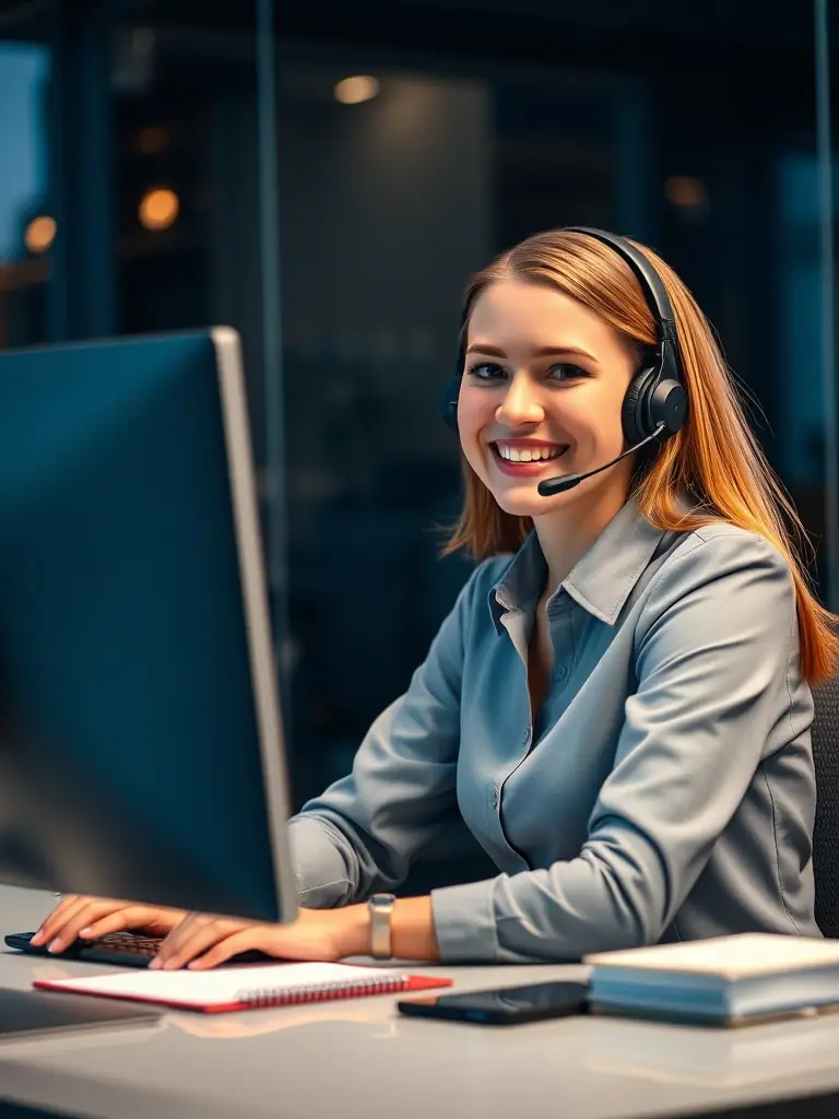 A friendly Klíma Stores customer support representative assisting a customer over the phone, demonstrating helpfulness and commitment to customer satisfaction.